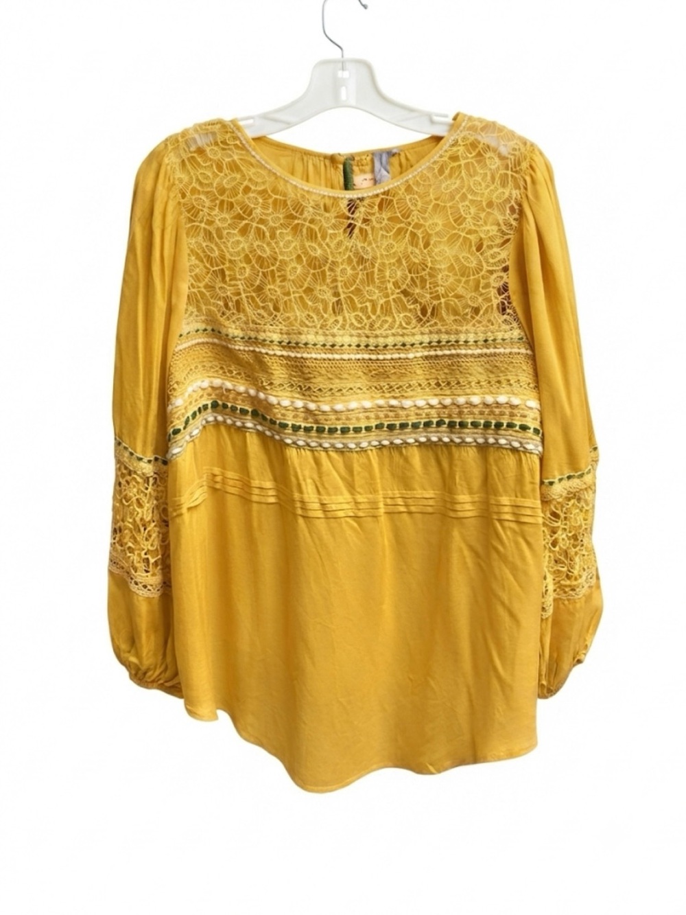 Anthropologie Bl^nk London Yellow☀️Sunshine ☀️Lace Peasant Blouse Boho 1X EUC